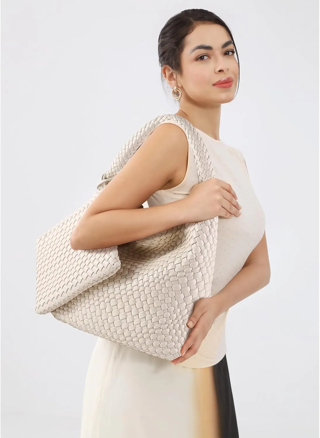 Woven Bag for Women Vegan Leather Tote Bag Large Summer Beach Travel Handbag and Purse Retro Handwoven Shoulder Bag