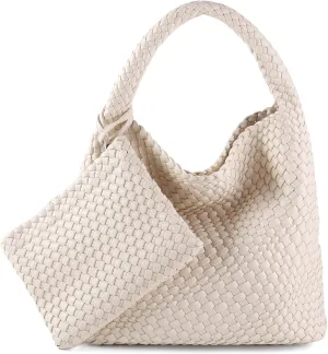 Woven Bag for Women Vegan Leather Tote Bag Large Summer Beach Travel Handbag and Purse Retro Handwoven Shoulder Bag