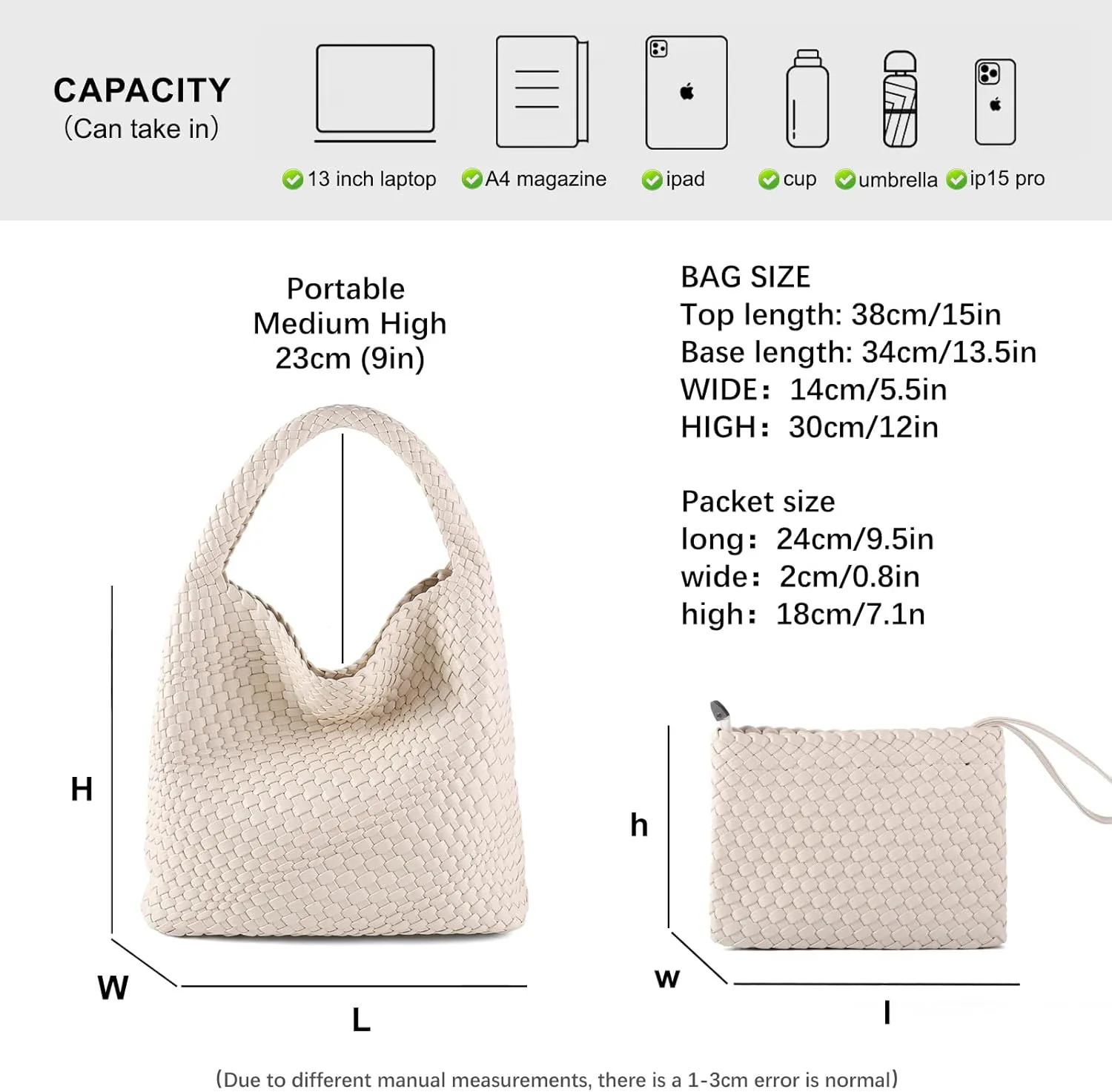 Woven Bag for Women Vegan Leather Tote Bag Large Summer Beach Travel Handbag and Purse Retro Handwoven Shoulder Bag