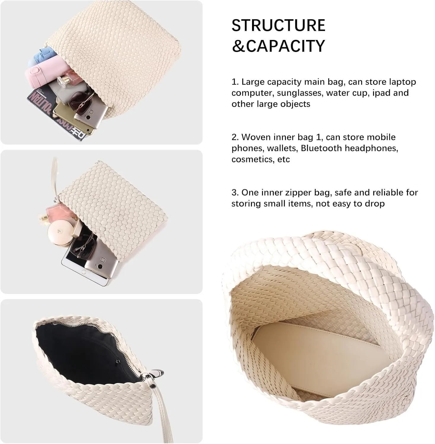 Woven Bag for Women Vegan Leather Tote Bag Large Summer Beach Travel Handbag and Purse Retro Handwoven Shoulder Bag