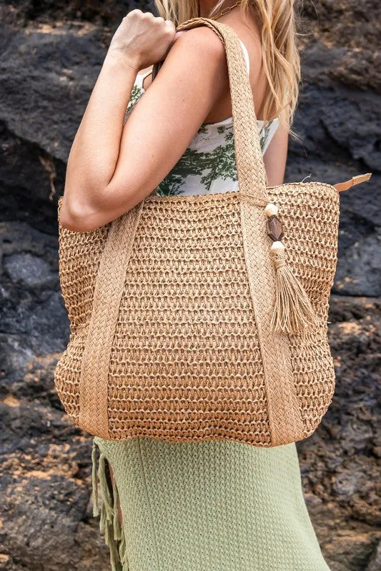 Woven Straw Tote-Tassel Tote-Carryall Straw Tote-Shoulder Bag-Messenger Bag