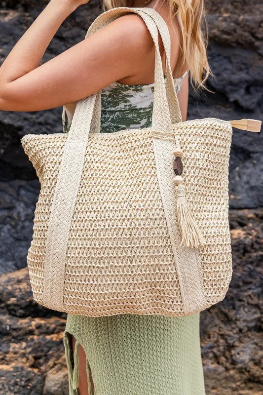 Woven Straw Tote-Tassel Tote-Carryall Straw Tote-Shoulder Bag-Messenger Bag