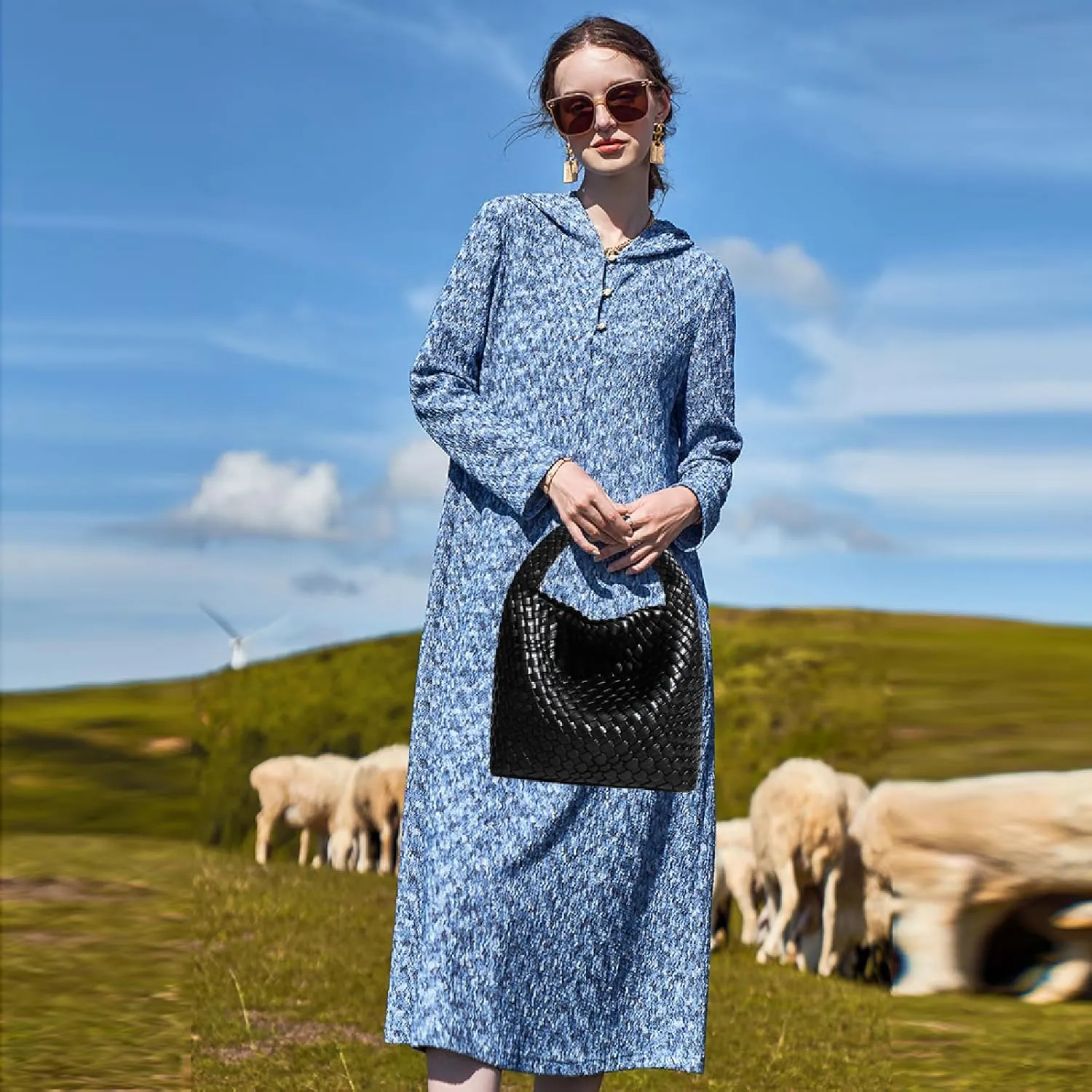 Woven Tote Bag For Women, Soft Foldable Top-Handle Wristlet Bag, Fashion Hobo Handbag, Composite Bag with Coin Purse
