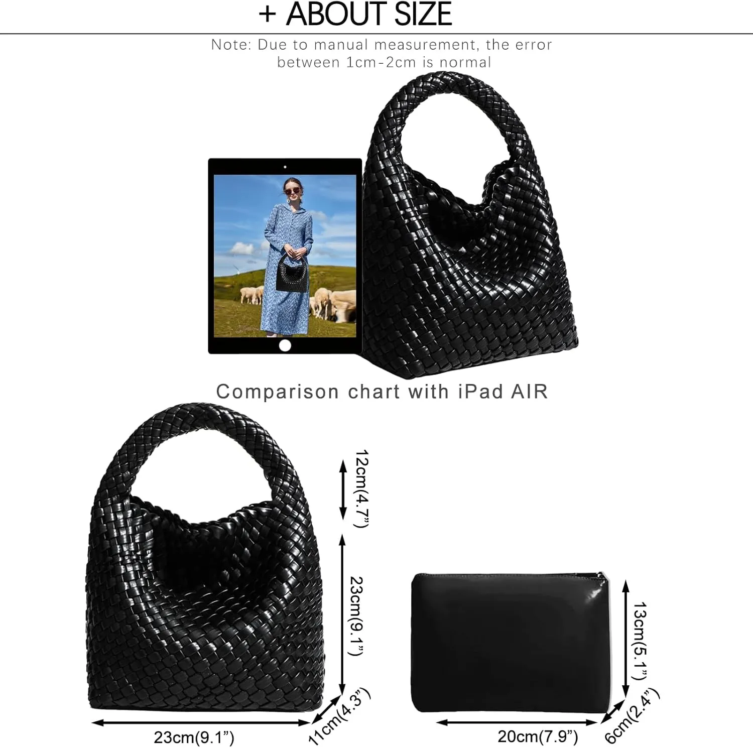 Woven Tote Bag For Women, Soft Foldable Top-Handle Wristlet Bag, Fashion Hobo Handbag, Composite Bag with Coin Purse