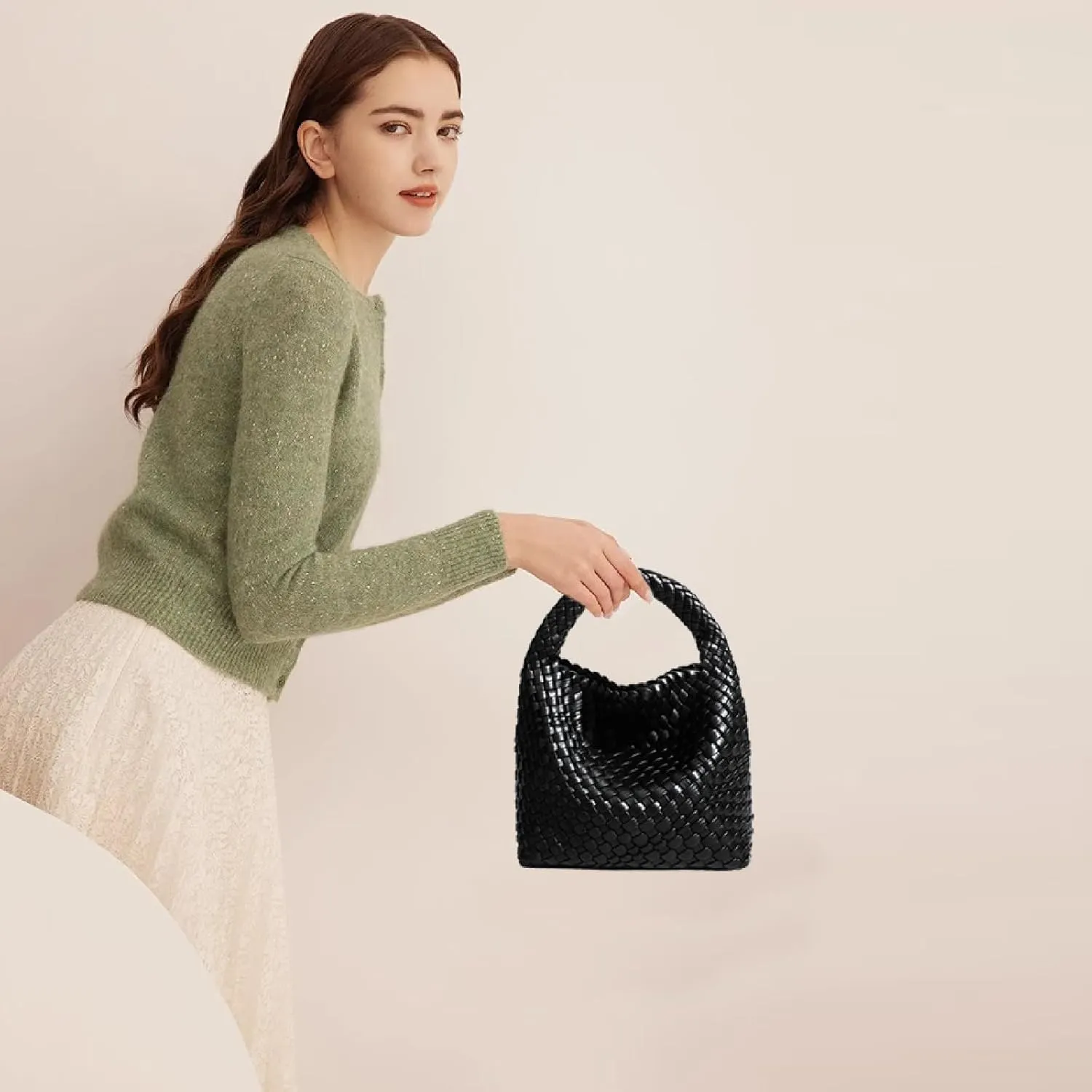 Woven Tote Bag For Women, Soft Foldable Top-Handle Wristlet Bag, Fashion Hobo Handbag, Composite Bag with Coin Purse