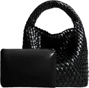 Woven Tote Bag For Women, Soft Foldable Top-Handle Wristlet Bag, Fashion Hobo Handbag, Composite Bag with Coin Purse