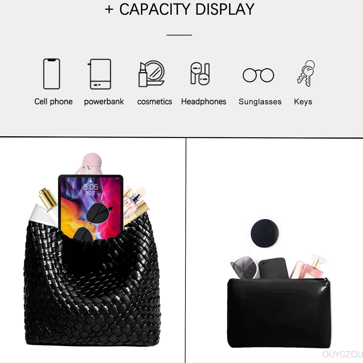 Woven Tote Bag For Women, Soft Foldable Top-Handle Wristlet Bag, Fashion Hobo Handbag, Composite Bag with Coin Purse