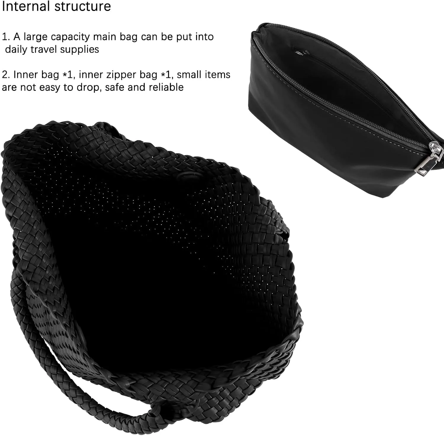 Woven Tote Bag for Women,Fashion Top Handle Shoulder Bag Vegan Leather Shopper Bag Large Travel Tote Bag with Purse