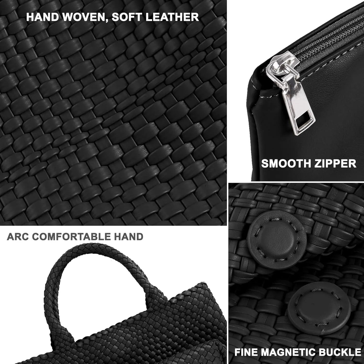 Woven Tote Bag for Women,Fashion Top Handle Shoulder Bag Vegan Leather Shopper Bag Large Travel Tote Bag with Purse