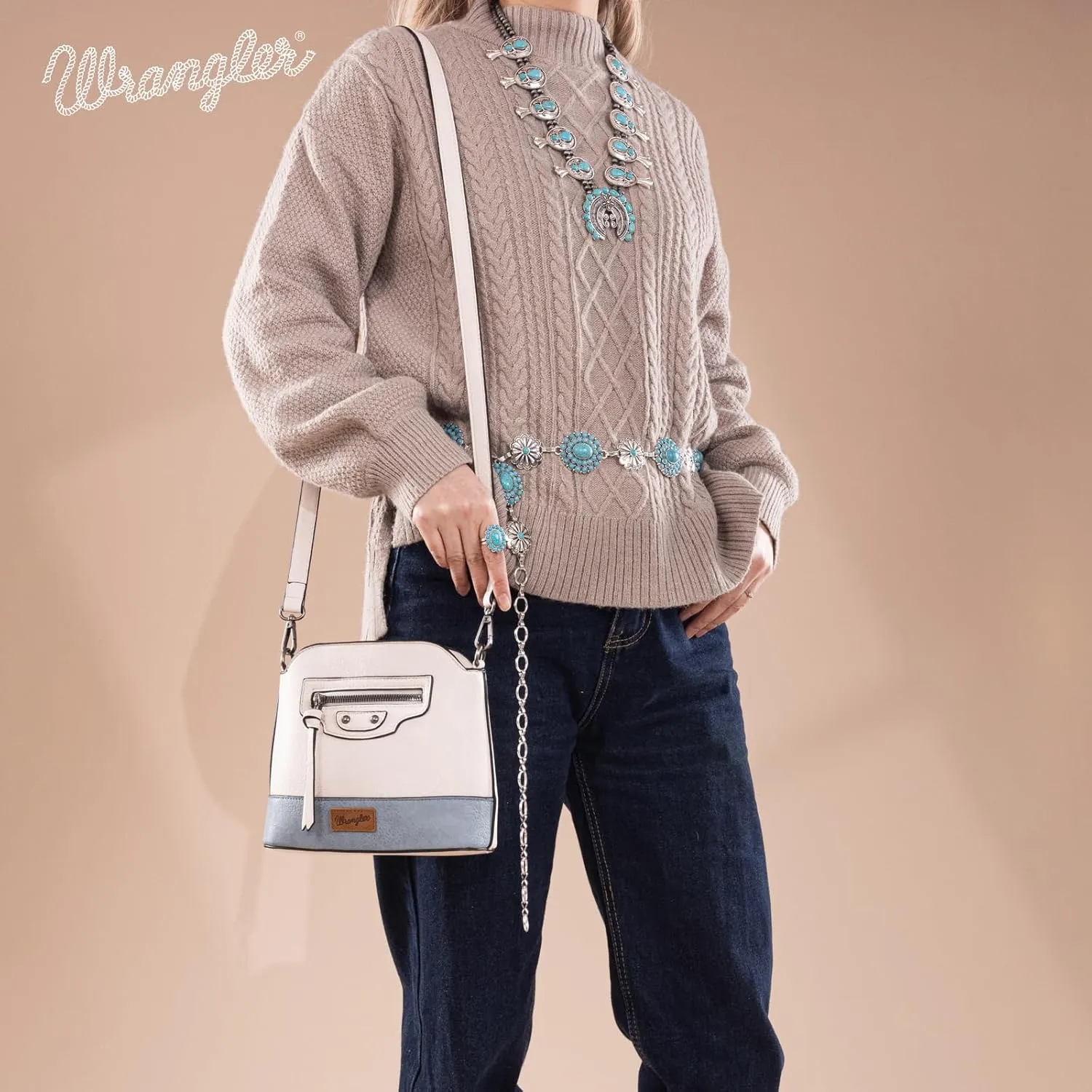 Wrangler Cow Print Crossbody Bag for Women Western Cross Body Purse with Signature Strap