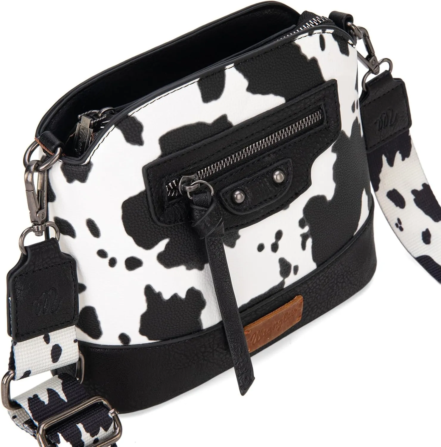 Wrangler Cow Print Crossbody Bag for Women Western Cross Body Purse with Signature Strap