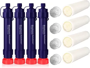 WS02 Water Filter Straw, Detachable 4-Stage 0.1-Micron Portable Water Filter Camping, 5,000L Water Purifier Survival Gear and Equipment for Hiking Camping Travel and Emergency(4 Pack   4 Filters)
