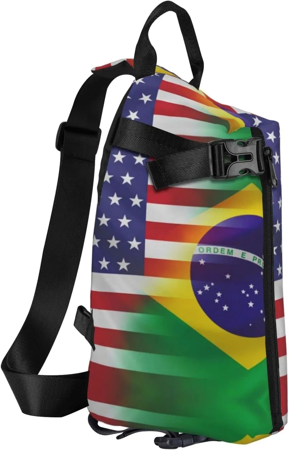 Wurton American And Brazilian Flags Print Travel Crossbody Backpack Bag,Lightweight Sling Bag For Travel Unisex