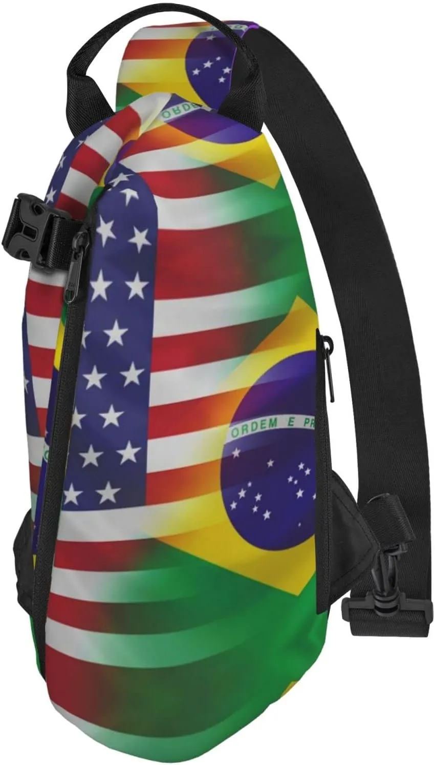 Wurton American And Brazilian Flags Print Travel Crossbody Backpack Bag,Lightweight Sling Bag For Travel Unisex