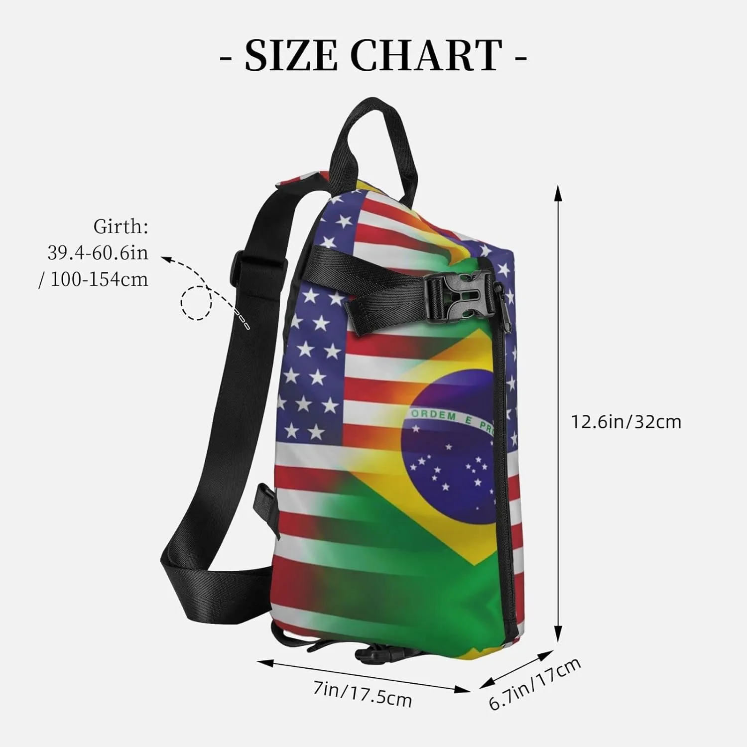 Wurton American And Brazilian Flags Print Travel Crossbody Backpack Bag,Lightweight Sling Bag For Travel Unisex