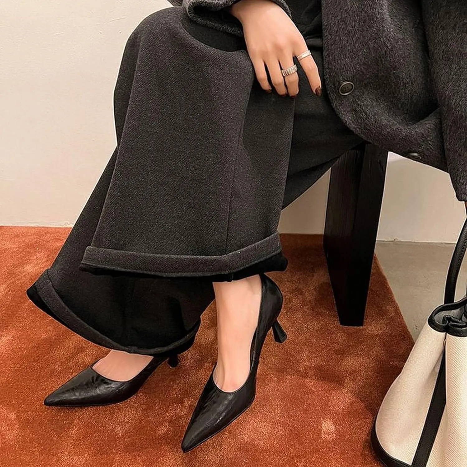 XIEDA Women's Genuine Lambskin Leather Pointed Toe Mid Heels Office Work Pumps Dress Shoes