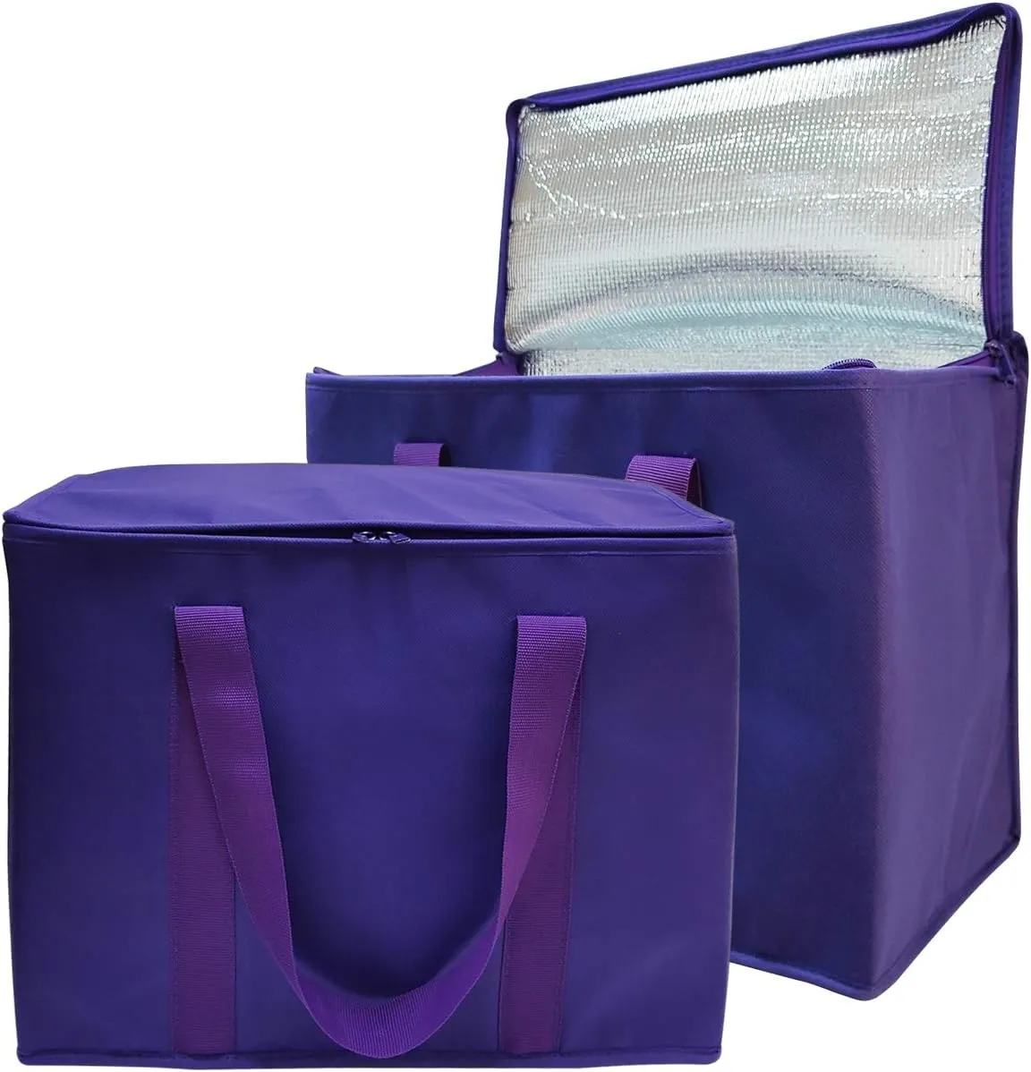 Yalin Set of 2 Large Insulated Collapsible Cooler Bags with Durable Dual Zipper Closure,Reusable Grocery Shopping Bags Keep Food Hot or Cold,Ideal for Instacart,Grocery Transport