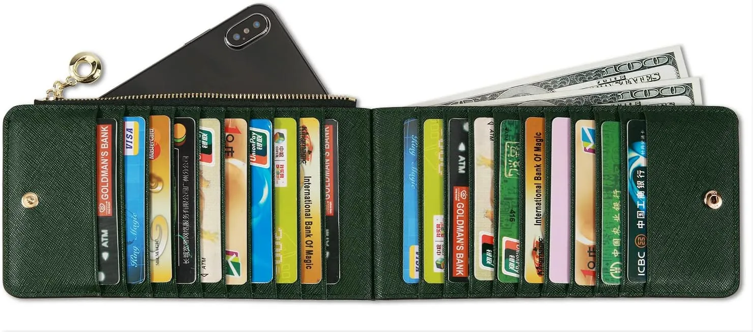 YALUXE Women's RFID Blocking Genuine Leather Multi Card Organizer Wallet with Zipper Pocket RFID Blocking