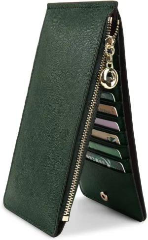YALUXE Women's RFID Blocking Genuine Leather Multi Card Organizer Wallet with Zipper Pocket RFID Blocking