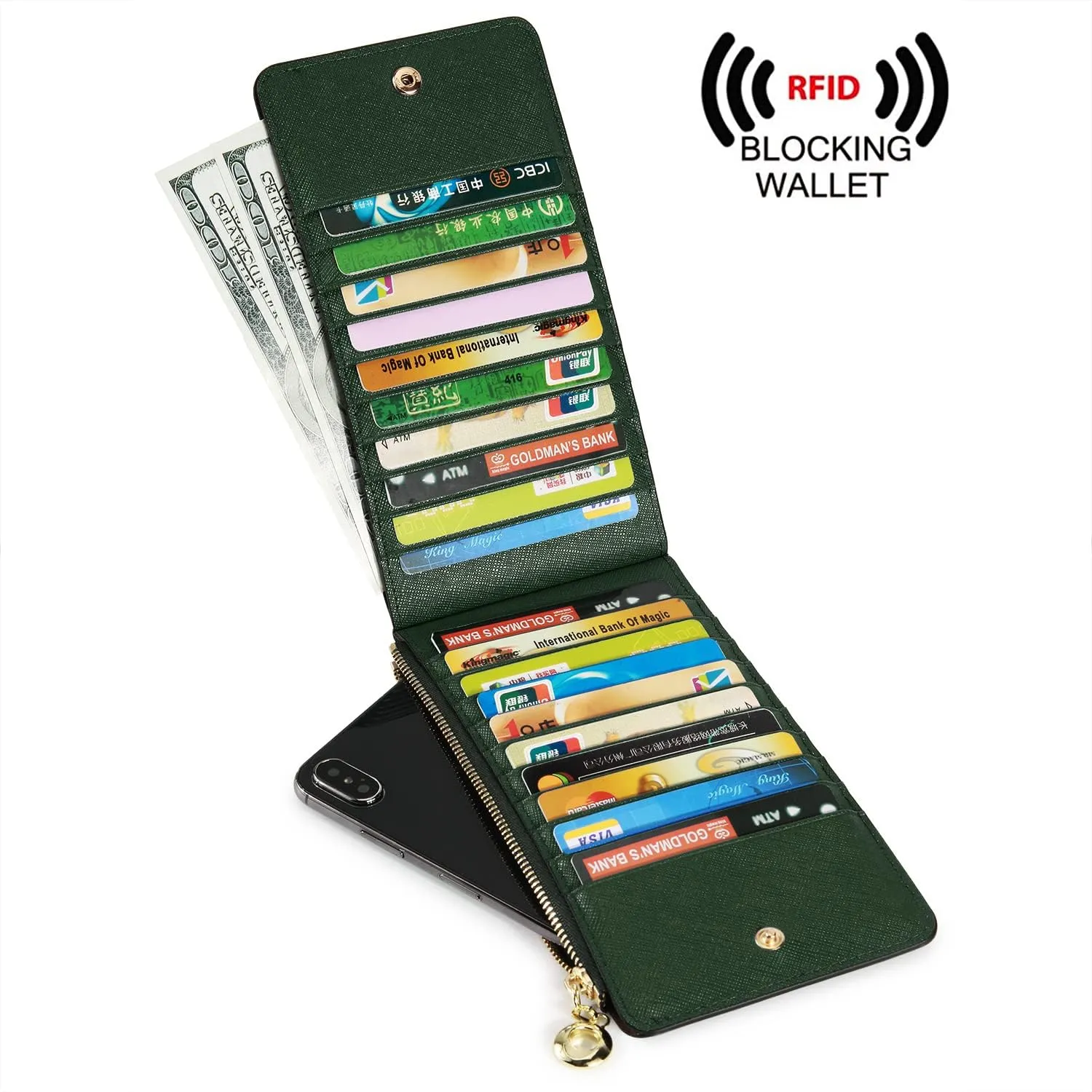 YALUXE Women's RFID Blocking Genuine Leather Multi Card Organizer Wallet with Zipper Pocket RFID Blocking