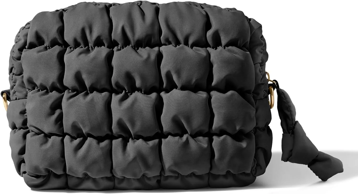 Yarnic Quilted Makeup Bag Cosmetic Bag, Travel Toiletry Bag for Women, Cute Makeup Bag Organizer Black Puffer Makeup Pouch (M, Black)
