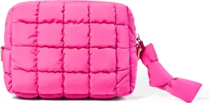 Yarnic Quilted Makeup Bag Cosmetic Bag, Travel Toiletry Bag for Women, Cute Makeup Bag Organizer Puffer Makeup Pouch (S, Hot Pink)