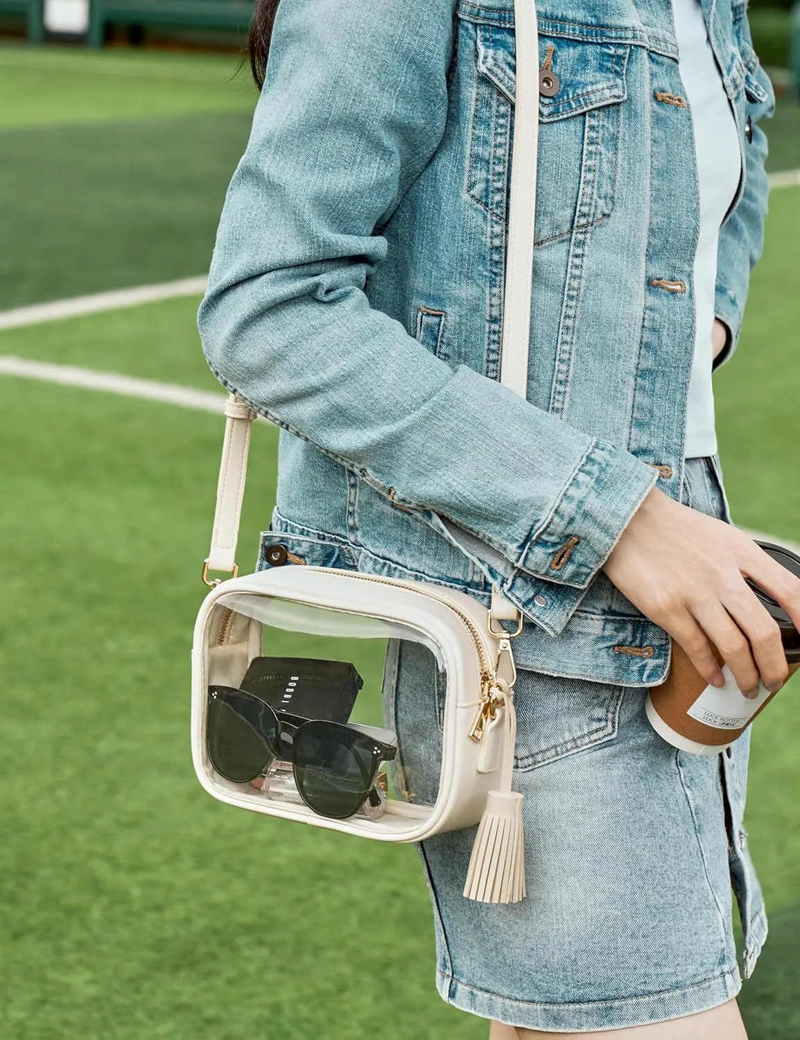 Yarnic Stadium Approved PVC Crossbody Purse - Small Clear Bag with Adjustable Shoulder Strap