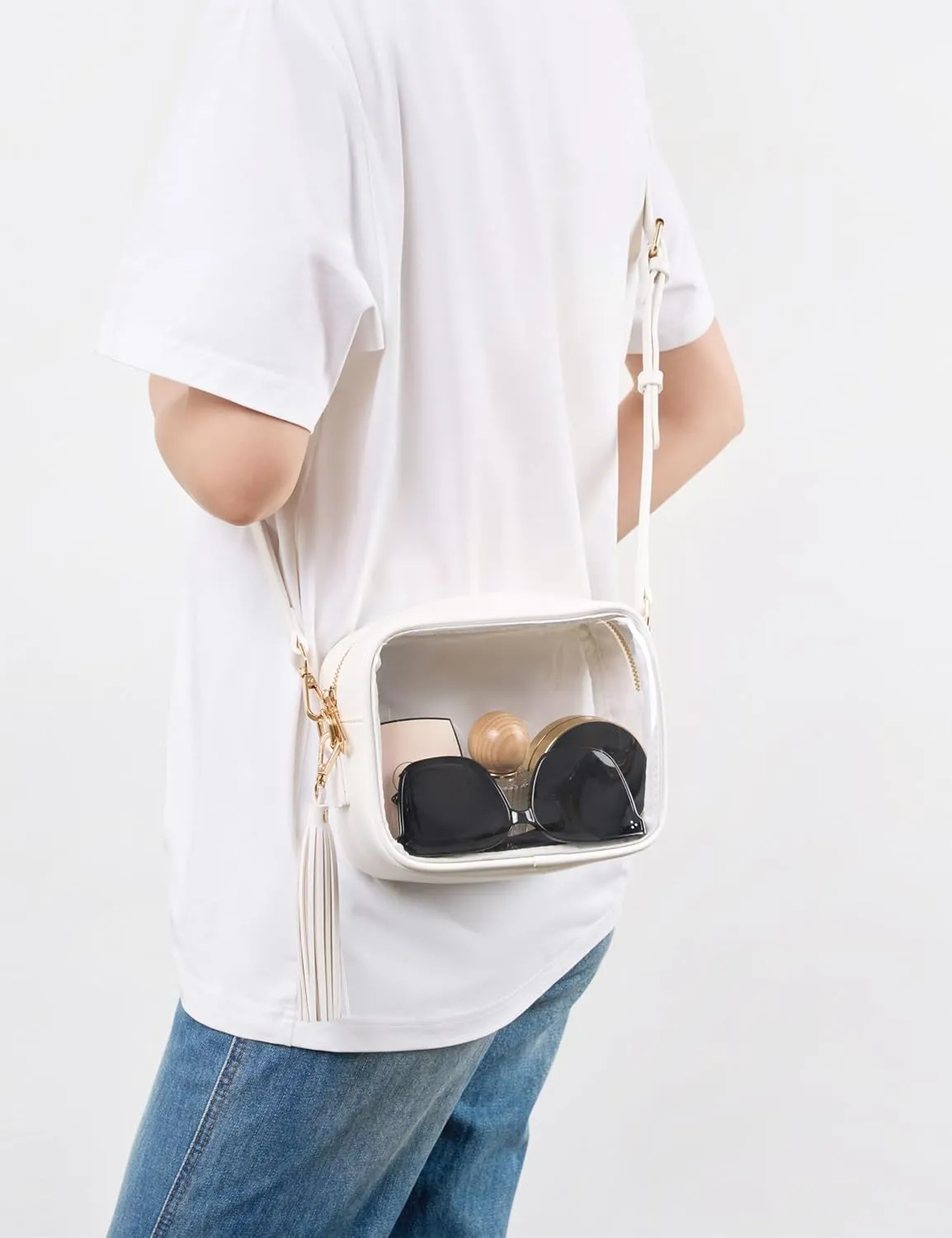 Yarnic Stadium Approved PVC Crossbody Purse - Small Clear Bag with Adjustable Shoulder Strap