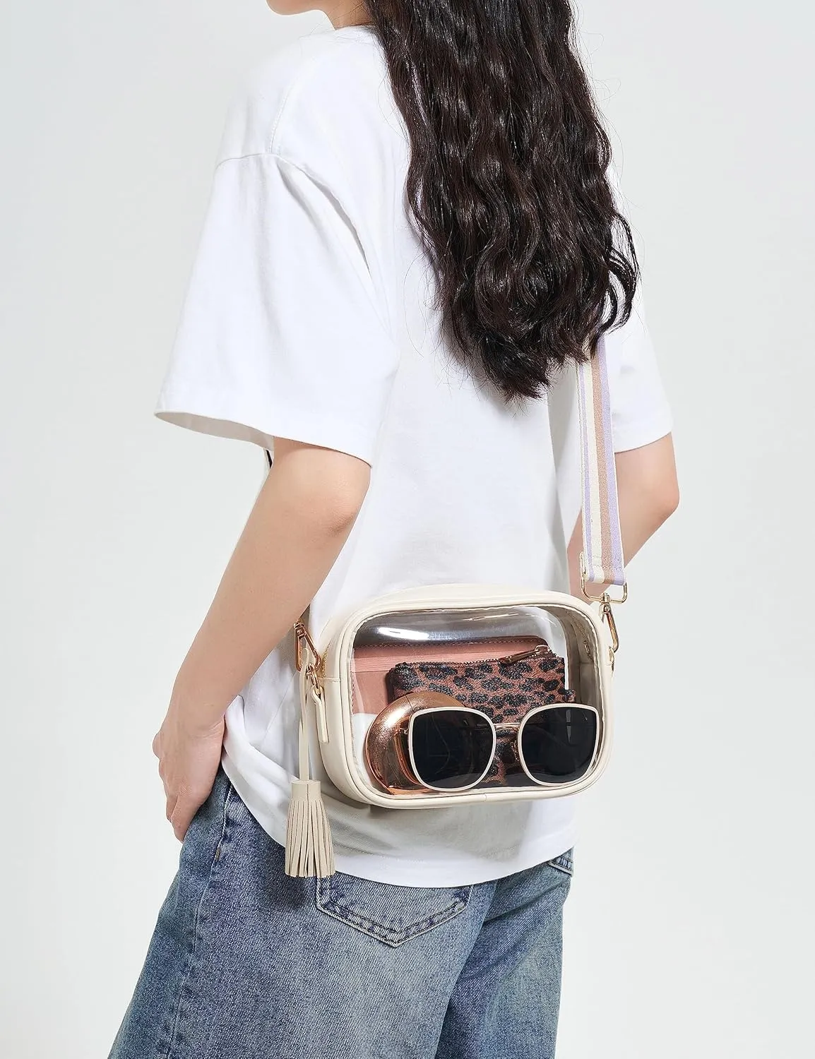 Yarnic Stadium Approved PVC Crossbody Purse - Small Clear Bag with Adjustable Shoulder Strap