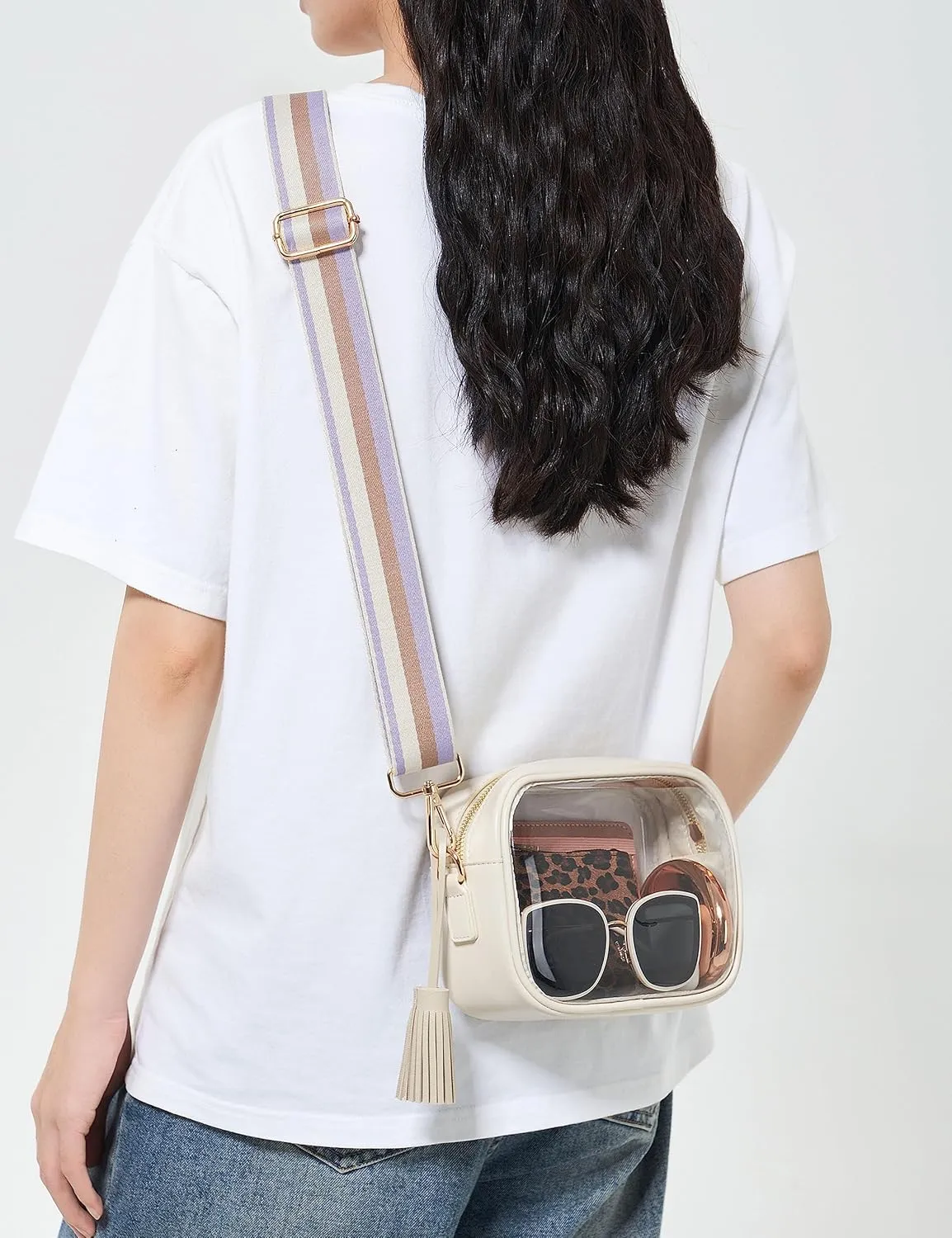 Yarnic Stadium Approved PVC Crossbody Purse - Small Clear Bag with Adjustable Shoulder Strap