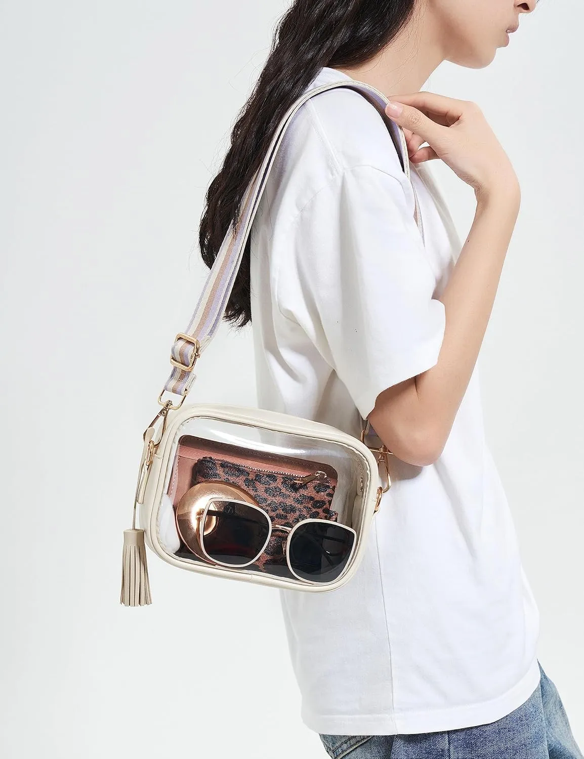 Yarnic Stadium Approved PVC Crossbody Purse - Small Clear Bag with Adjustable Shoulder Strap
