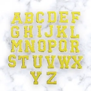 Yellow - Letter Patch - Self Adhesive & Iron - Chenille Alphabet Diy Gold Glitter Varsity Letter - Nylon Pouch cosmetic DIY embroidery