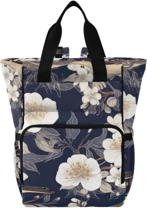 Yellow Sparrow White Flowers Diaper Bag Backpack for Baby Boys Girls Multifunction Travel Tote with Stroller Straps & Bottle Storage Nappy Changing Bag for Traveling Shopping Hiking Moms Dads