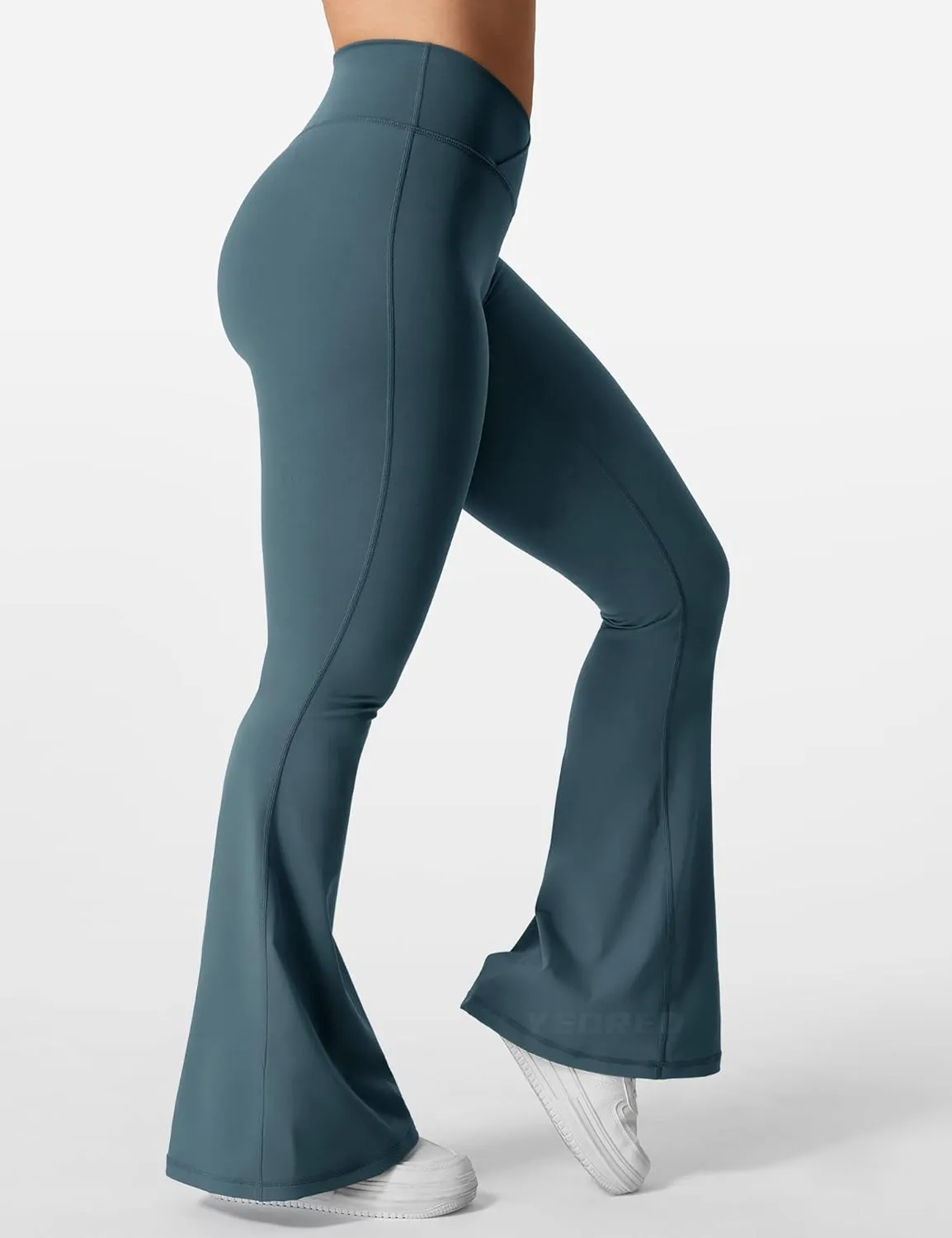 YEOREO Kalie Flare Scrunch Leggings for Women V Cross Waist Bell Bottom Yoga Pants Tummy Control Bootcut Workout Leggings
