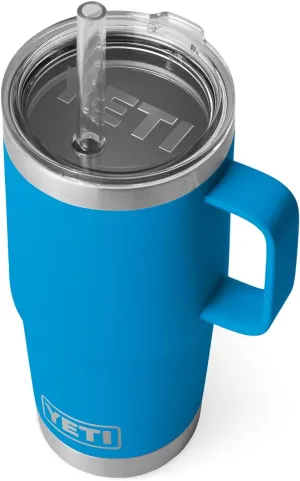 YETI Rambler 25 oz Tumbler with Handle and Straw Lid, Travel Mug Water Tumbler, Vacuum Insulated Cup with Handle, Stainless Steel, Big Wave Blue