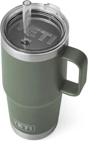 YETI Rambler 25 oz Tumbler with Handle and Straw Lid, Travel Mug Water Tumbler, Vacuum Insulated Cup with Handle, Stainless Steel, Camp Green