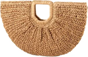 YYW Handmade Tote Bag for Women, Hand-woven Straw Large Hobo Bag with Round Handle Ring for Summer Beach