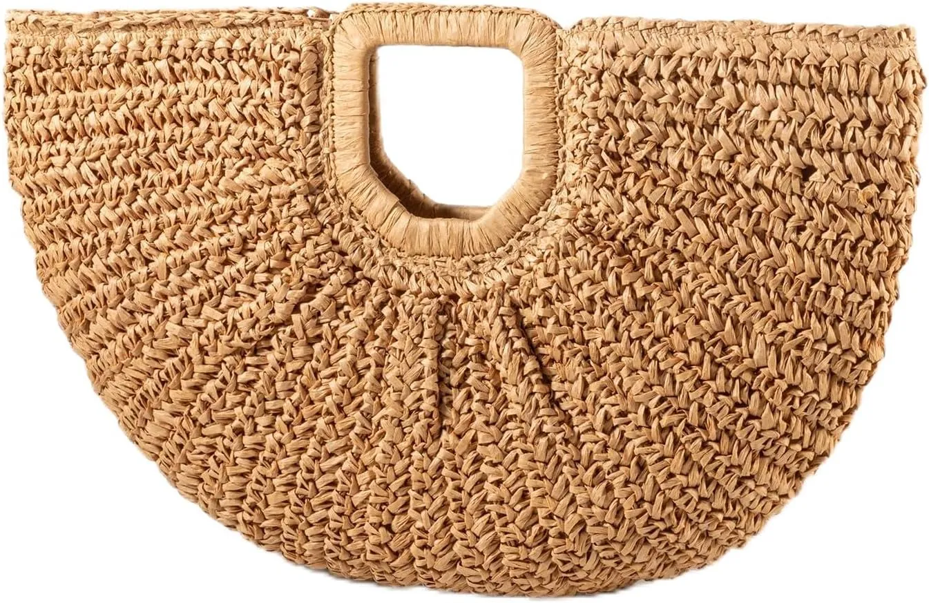 YYW Handmade Tote Bag for Women, Hand-woven Straw Large Hobo Bag with Round Handle Ring for Summer Beach