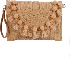 YYW Straw Clutch,Straw Handbag Clutch for Women Summer Beach Straw Woven Envelope Purse Wallet