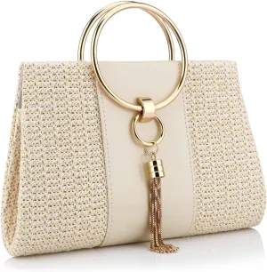 YYW Summer Beach Straw Evening Bag,Straw Clutch Purse Straw Handbag Shoulder Bag Top-handle Bag