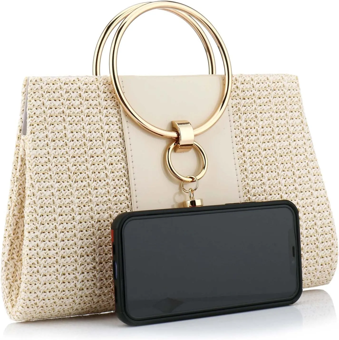 YYW Summer Beach Straw Evening Bag,Straw Clutch Purse Straw Handbag Shoulder Bag Top-handle Bag