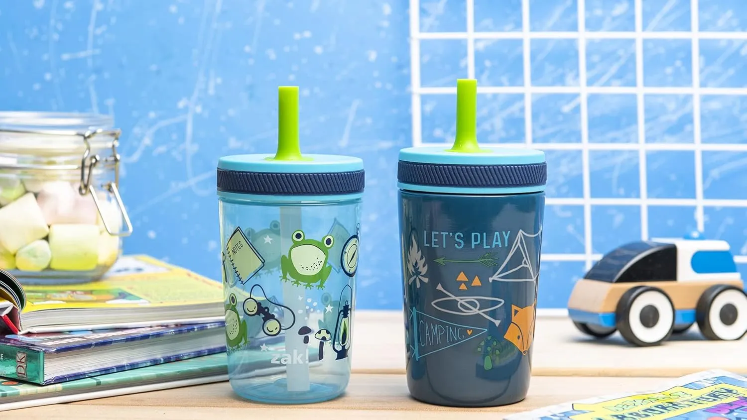 Zak Designs Campout and Camping Kelso Tumbler Set, Leak-Proof Screw-On Lid with Straw, Bundle for Kids Includes Plastic and Stainless Steel Cups with Bonus Sipper, 3pc Set, Non-BPA,15 fl oz