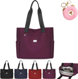 Zcjeaneviln Large Capacity Water Repellent Multi Pocket Nylon Shoulder Bag, Fashion Nylon Tote Bag for Women&Men