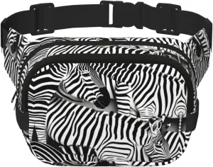 Zebra Print Square Waist Purse Double Layer Fanny BagTrendy Travel Waist Bag for Men and Women