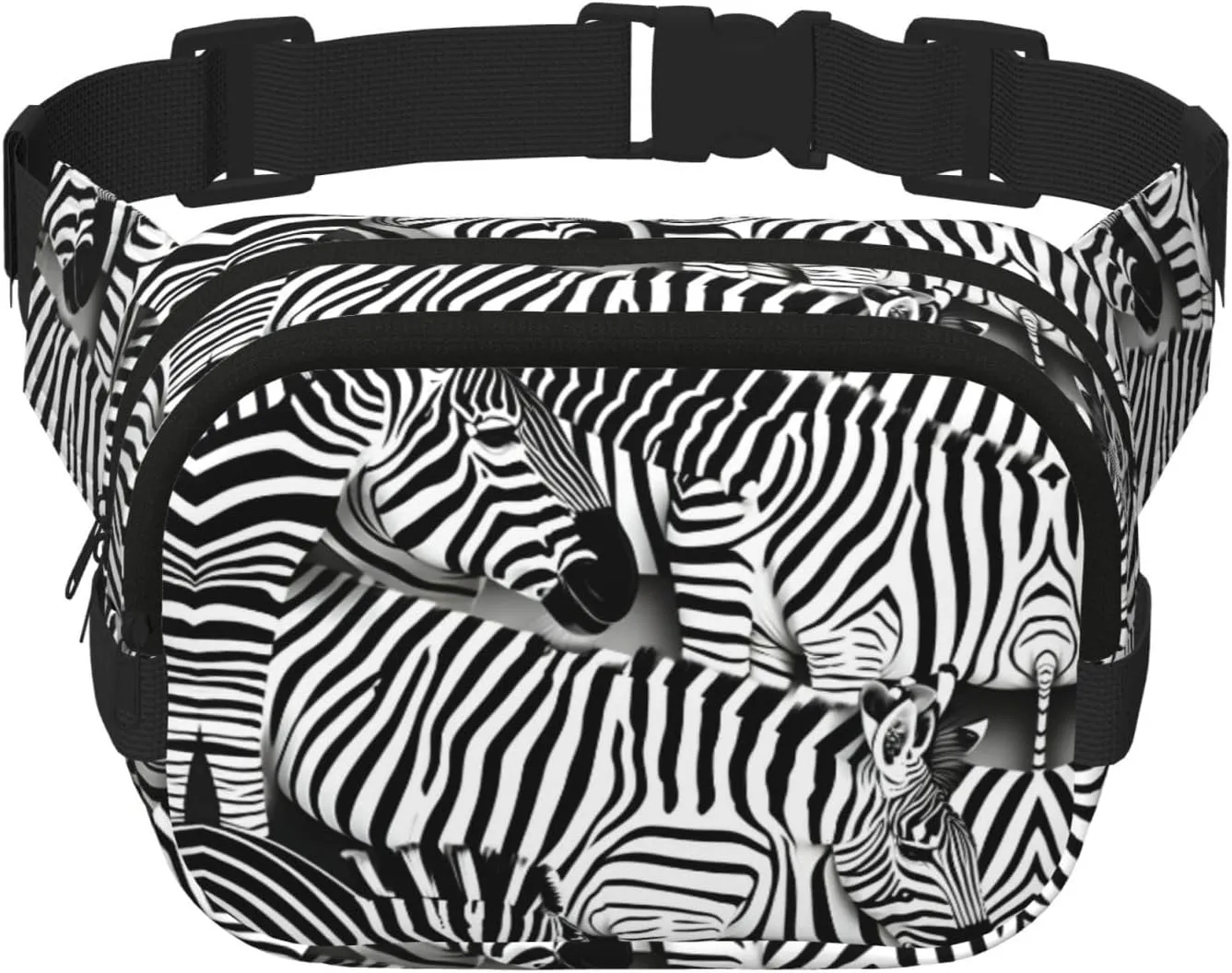 Zebra Print Square Waist Purse Double Layer Fanny BagTrendy Travel Waist Bag for Men and Women