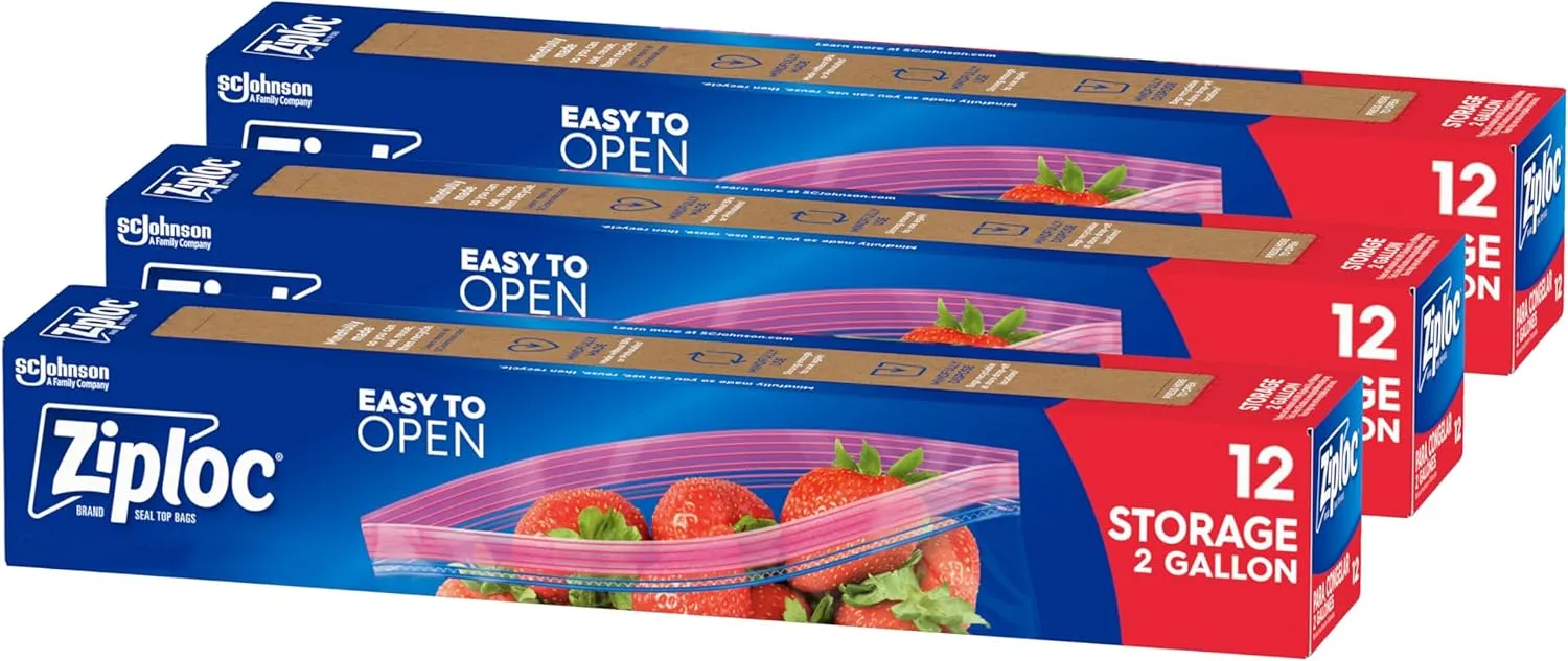 Ziploc 2 Gallon Food Storage Bags, Grip 'n Seal Technology for Easier Grip, Open, and Close, 36 Bags Total