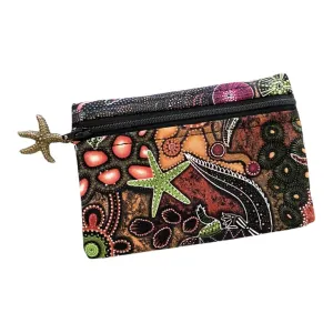 Zippered Minimal Clutch Zippered Purse - Aboriginal Batik Fabric Small Purse