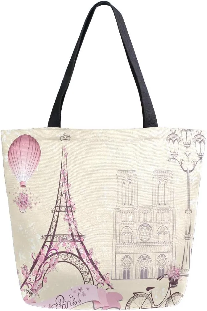 ZZKKO Japanese Cherry Canvas Tote Grocery Bag Shoulder Casual Book Bag