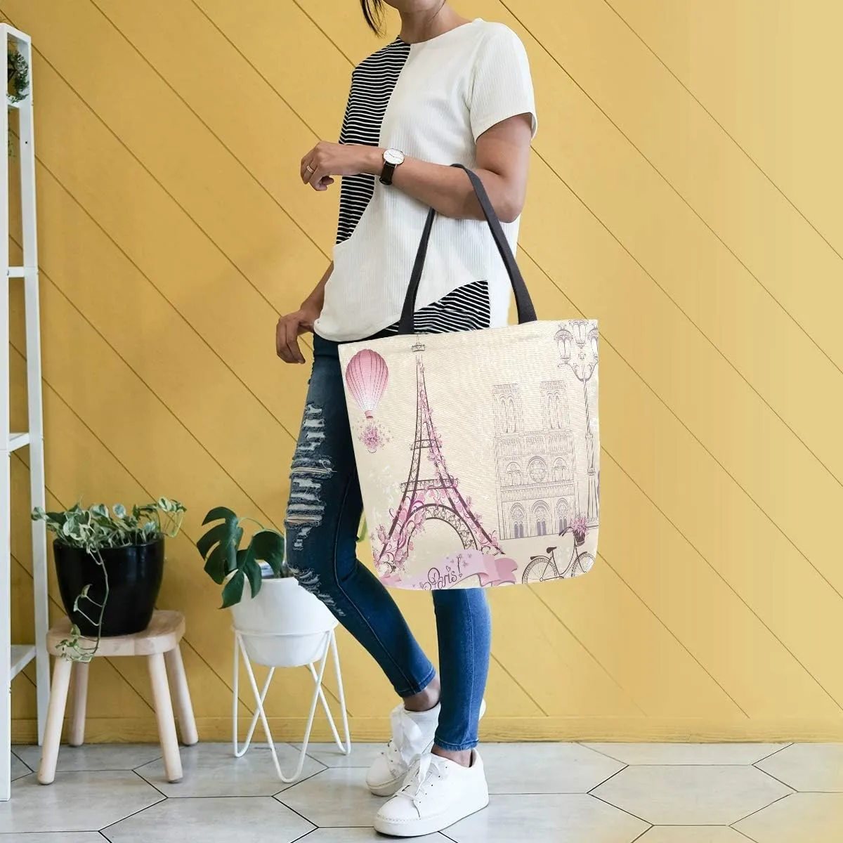 ZZKKO Japanese Cherry Canvas Tote Grocery Bag Shoulder Casual Book Bag